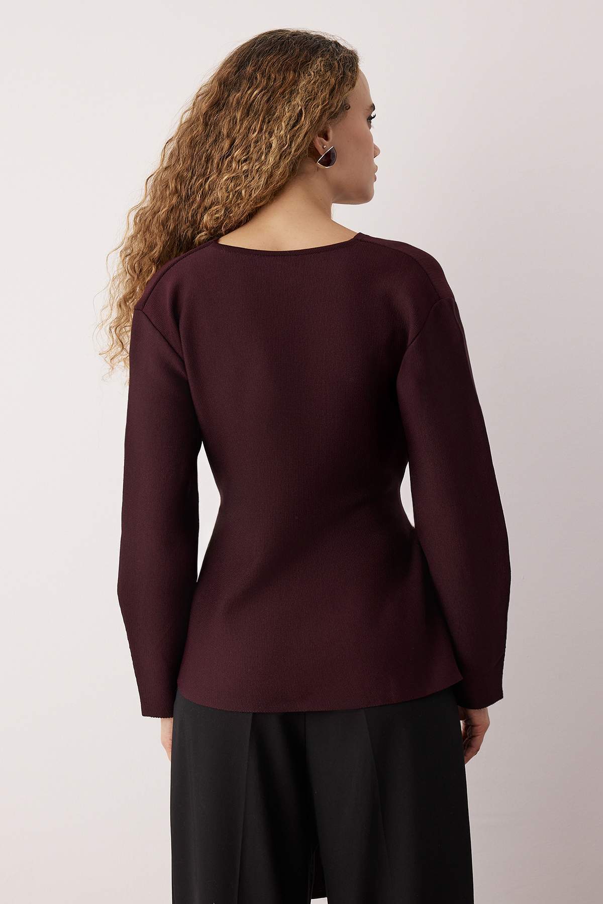 Trendyol Collection Bordo Kruvaze Detalizowany sweter z dzianiny TWOAW26HI00241