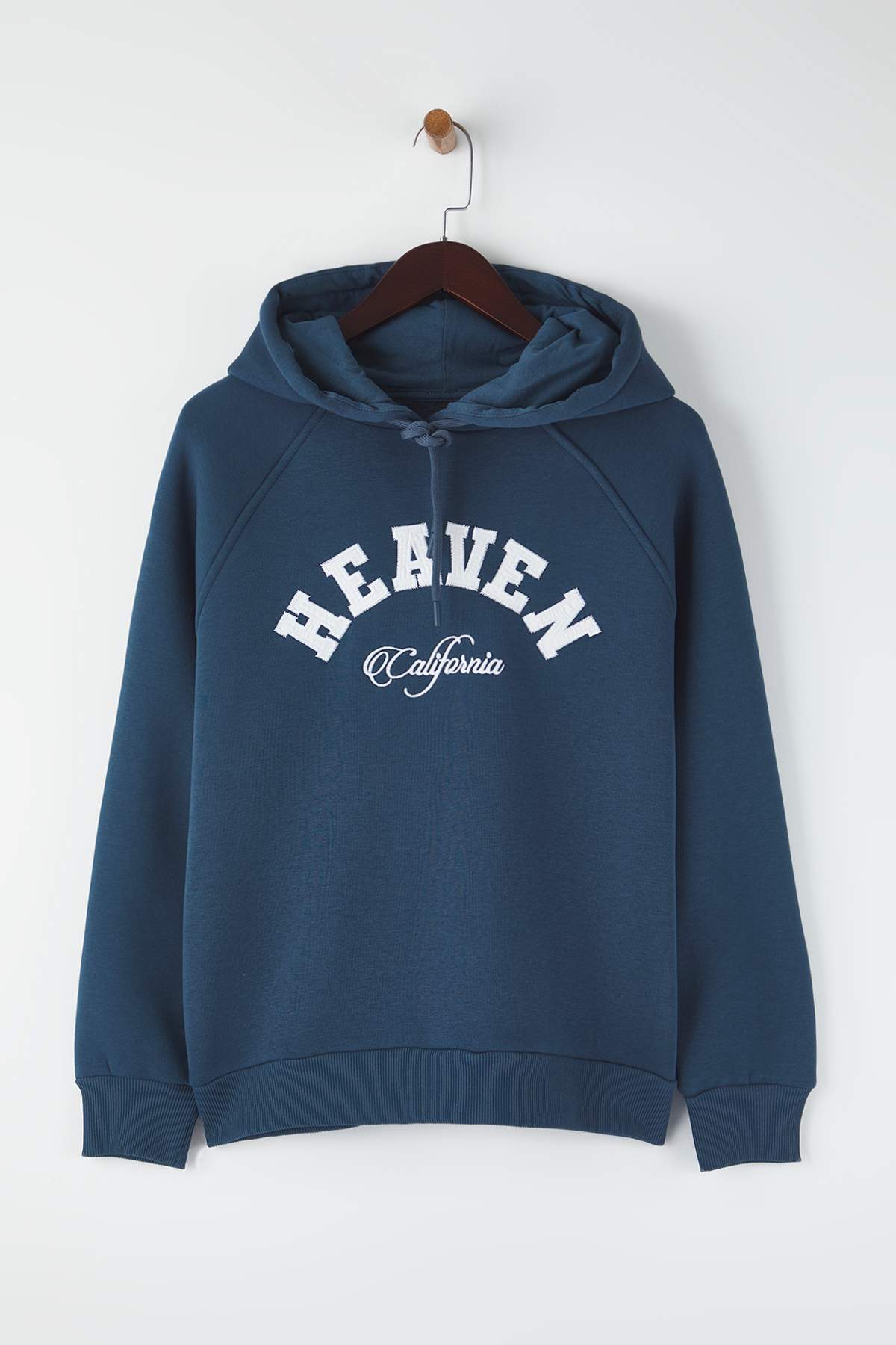 Trendyolmilla  Teen Petrol Slogan Nakışlı Oversize/Geniş Kalıp Kapüşonlu Örme Sweatshirt TWOAW26SW00175 - Görsel 5