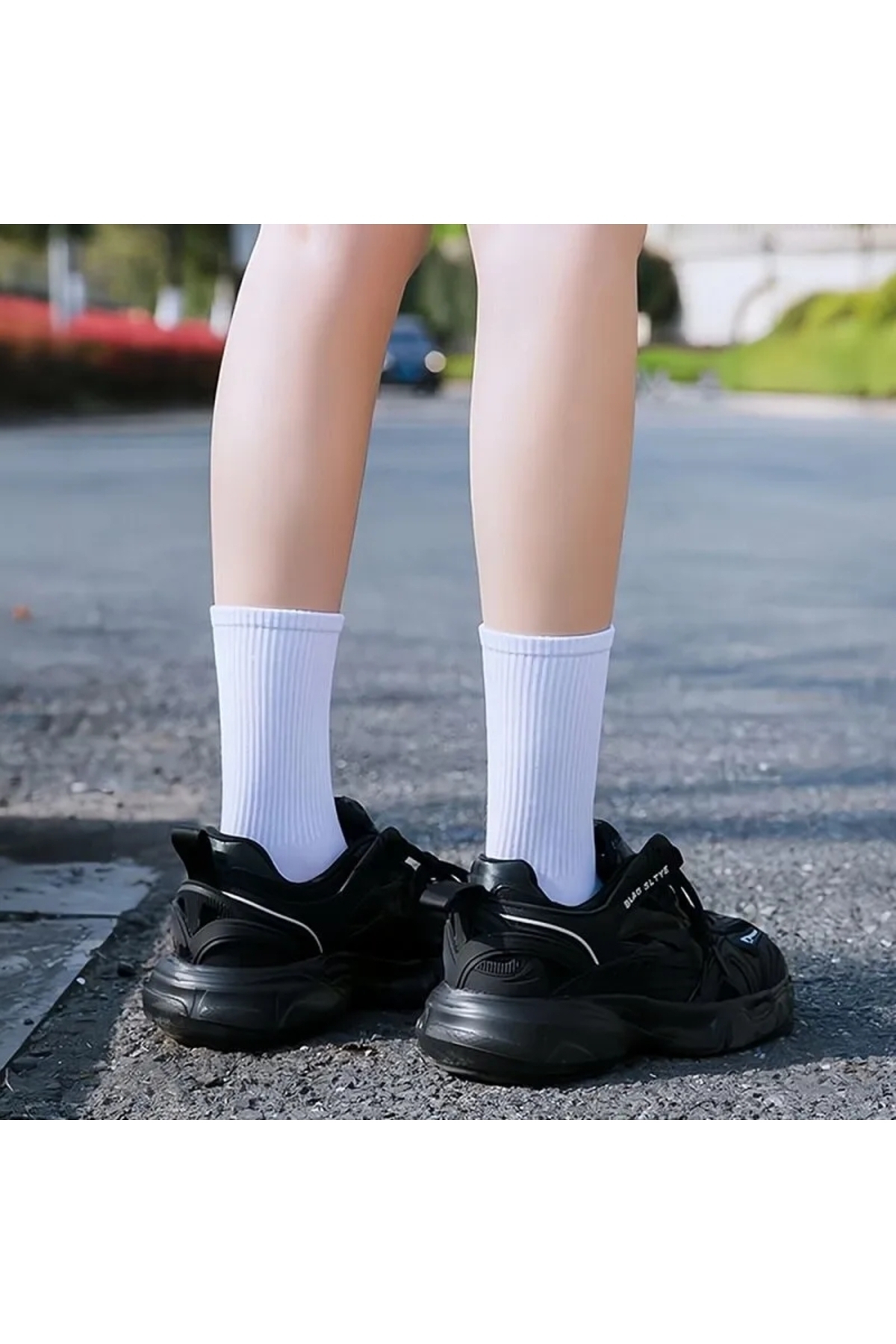 çorapkolik 4'lü Kadın Çizgisiz Beyaz Pamuklu Tenis Kolej Çorap görsel 4