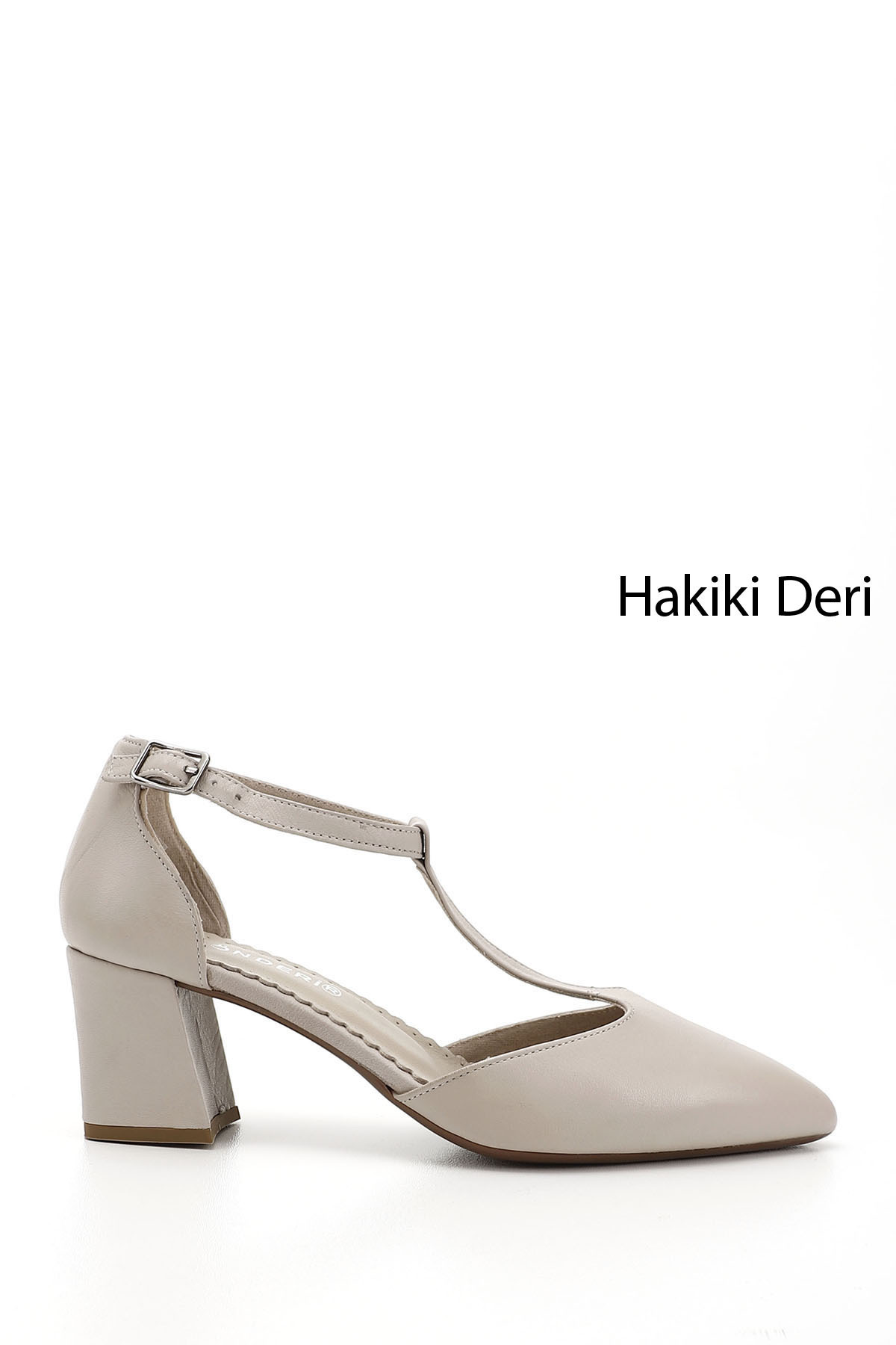 Kadın Bej Antik Bilekten Bağlı Orta Topuklu Hakiki Deri Ayakkabı