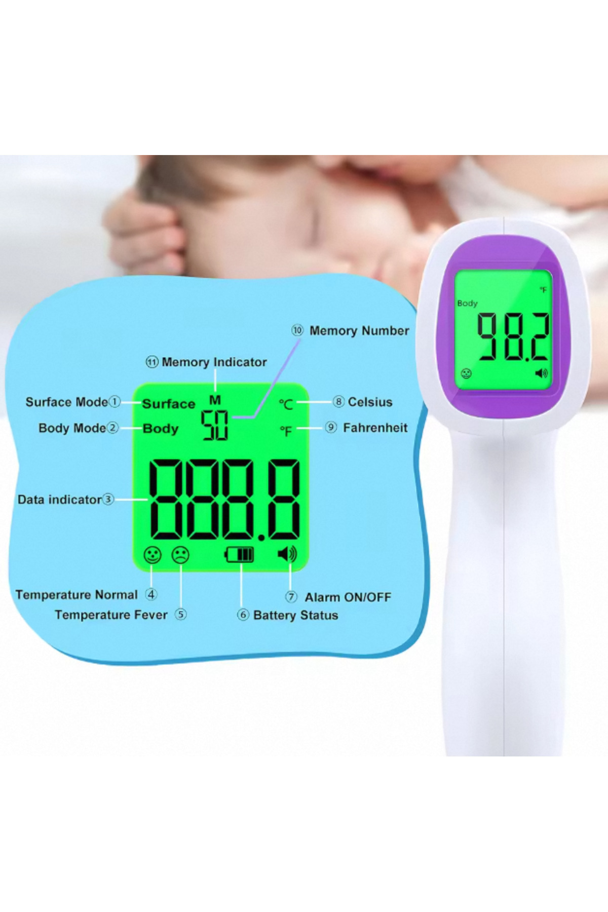 Choice مقياس حرارة رقمي أبيض للجبهة، يعمل بالأشعة تحت الحمراء بدون تلامس للأطفال والبالغين