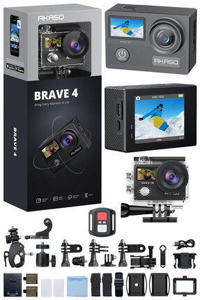 AKASO Brave4 4K/30fps 20mp WiFi Dual Screen Aksiyon Kamera ve Aksesuar Seti S...
