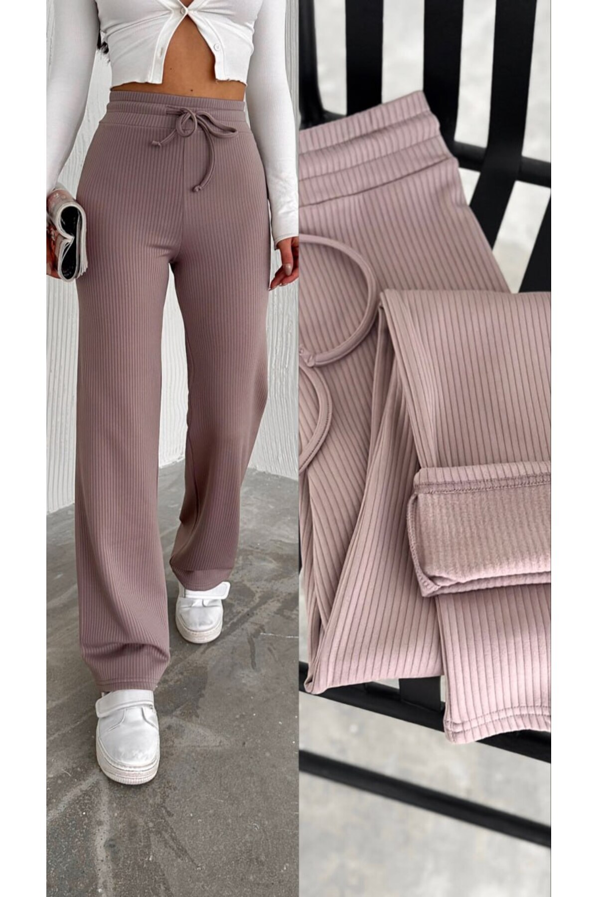 Gugus Női bő szárú, belül polár bélésű, bordázott nadrág, széles szárú melegí...