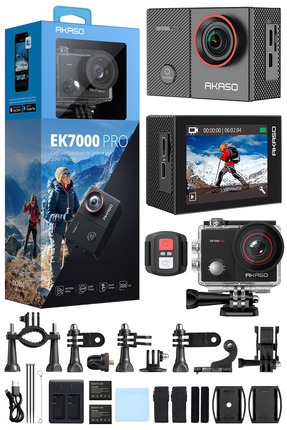 AKASO EK7000 Pro 4K/30 FPS 20MP Wi-Fi Aksiyon Kamera ve Aksesuar Seti, Su Geç...