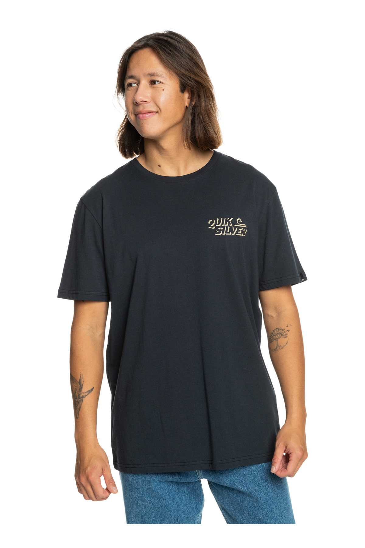 کوییک سیلور تی شرت مردانه طرح دار یقه گرد مشکی EQYZT07665_SHADOW KNOCK