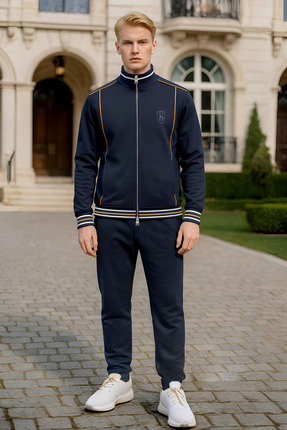 BESSA Lacivert Dik Yaka Eşofman Takımı 2 İplik Kumaş Fermuarlı Cep Düz Paça E...