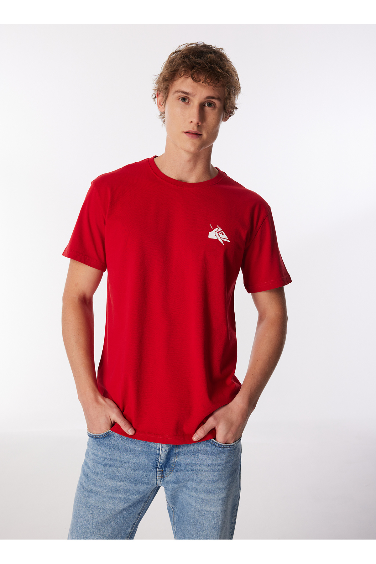 کوییک سیلور تی شرت مردانه قرمز یقه گرد طرحدار AQYZT09604_QS طرح PETROGLYPH LOGO DNA