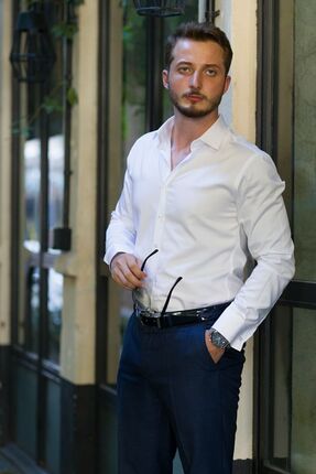 Etikmen Beyaz Saten Slimfit Erkek Gömlek