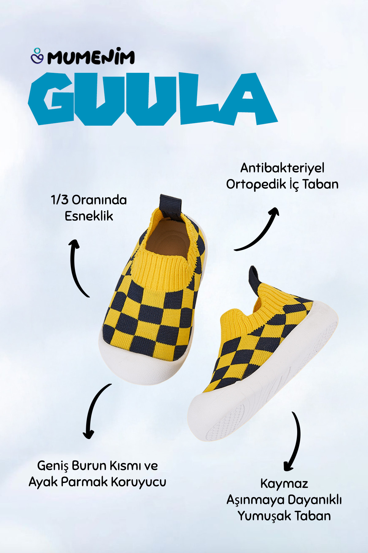 Mumenim Guula Taraftar Bebek Çocuk Sarı Lacivert Esnek Kaymaz Ortopedik Taban Ilk Adım Spor Ayakkabısı fotoğrafı 2 (önizleme)