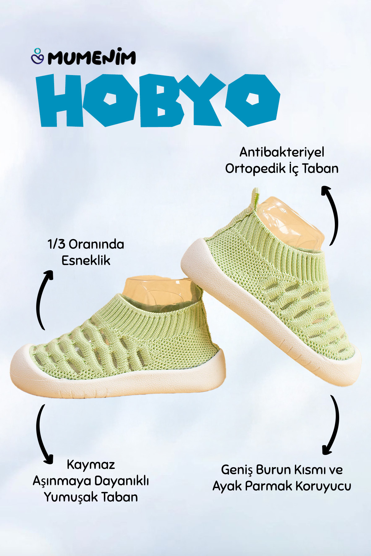 Mumenim Hobyo Unisex Çocuk&bebek Esnek, Kaymaz Ortopedik Taban Yeşil Ilk Adım Ayakkabısı fotoğrafı 2 (önizleme)