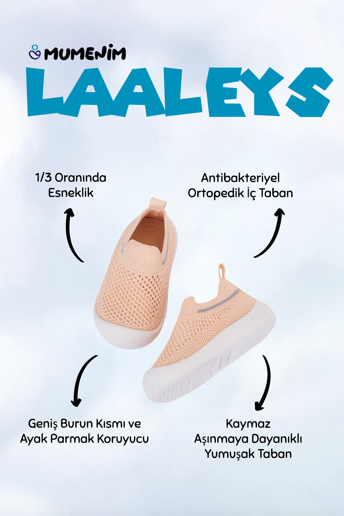 Mumenim Laaleys Kız Bebek&çocuk Kaymaz Ortopedik Taban Pembe Ilk Adım Ayakkabısı/spor Sneaker fotoğrafı 2 (önizleme)