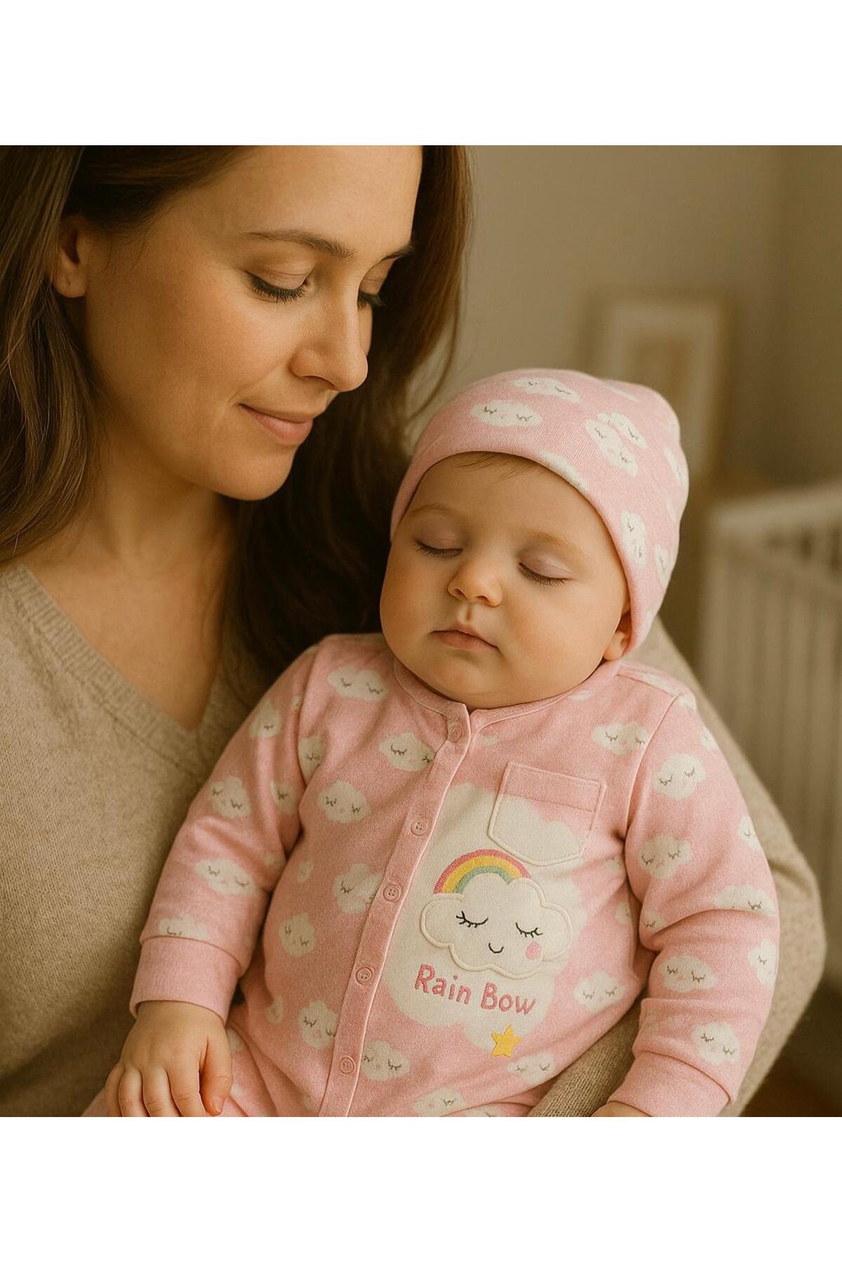 anne dokunuşu gibi KUZUM BEBE Pembe Bulutlu Yenidoğan 3’lü Hastane Çıkışı Pamuk Takım... fotoğrafı 3 (önizleme)