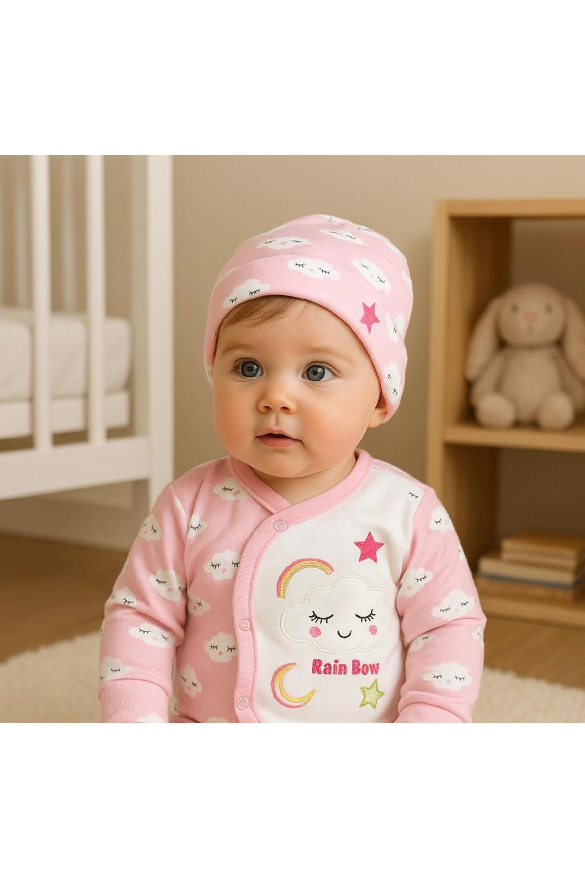 anne dokunuşu gibi KUZUM BEBE Pembe Bulutlu Yenidoğan 3’lü Hastane Çıkışı Pamuk Takım... fotoğrafı 2 (önizleme)