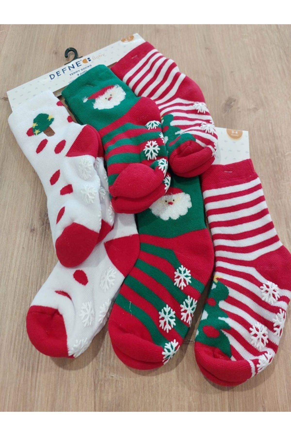 Defne Baby 3 Çift Havlu Pamuklu Kışlık Yılbaşı Desenli Unisex Çocuk Ve Bebek Soket Çorap fotoğrafı 7 (önizleme)
