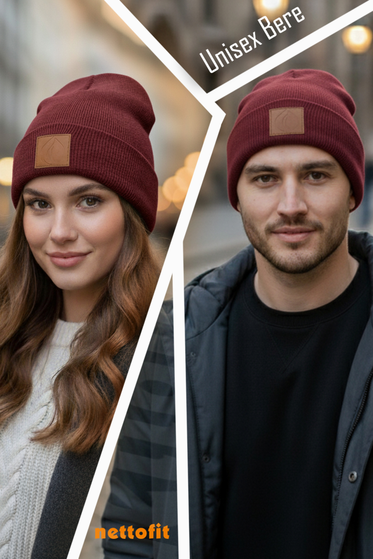 nettofit Unisex Kışlık Deri Etiket Detaylı Bordo Yün Bere görsel 2