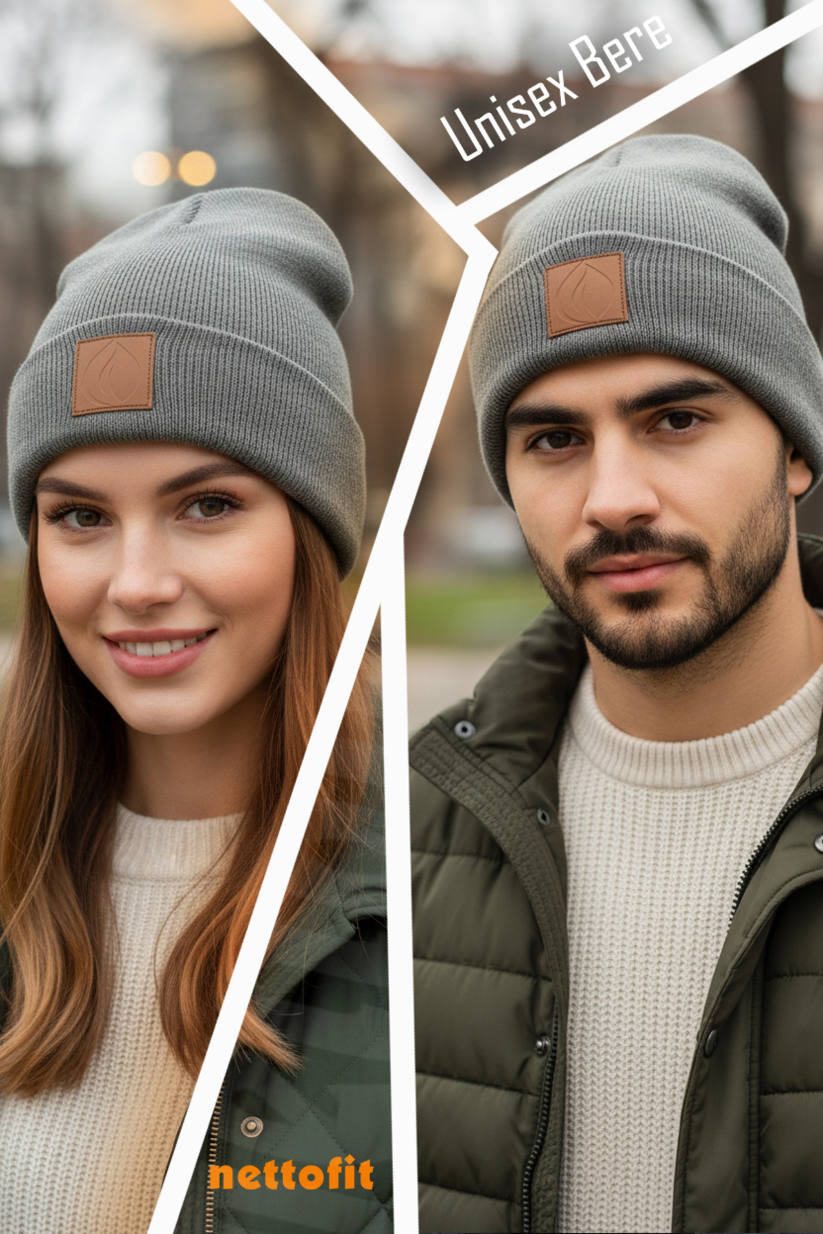 nettofit Unisex Kışlık Deri Etiket Detaylı Antrasit Yün Bere görsel 2