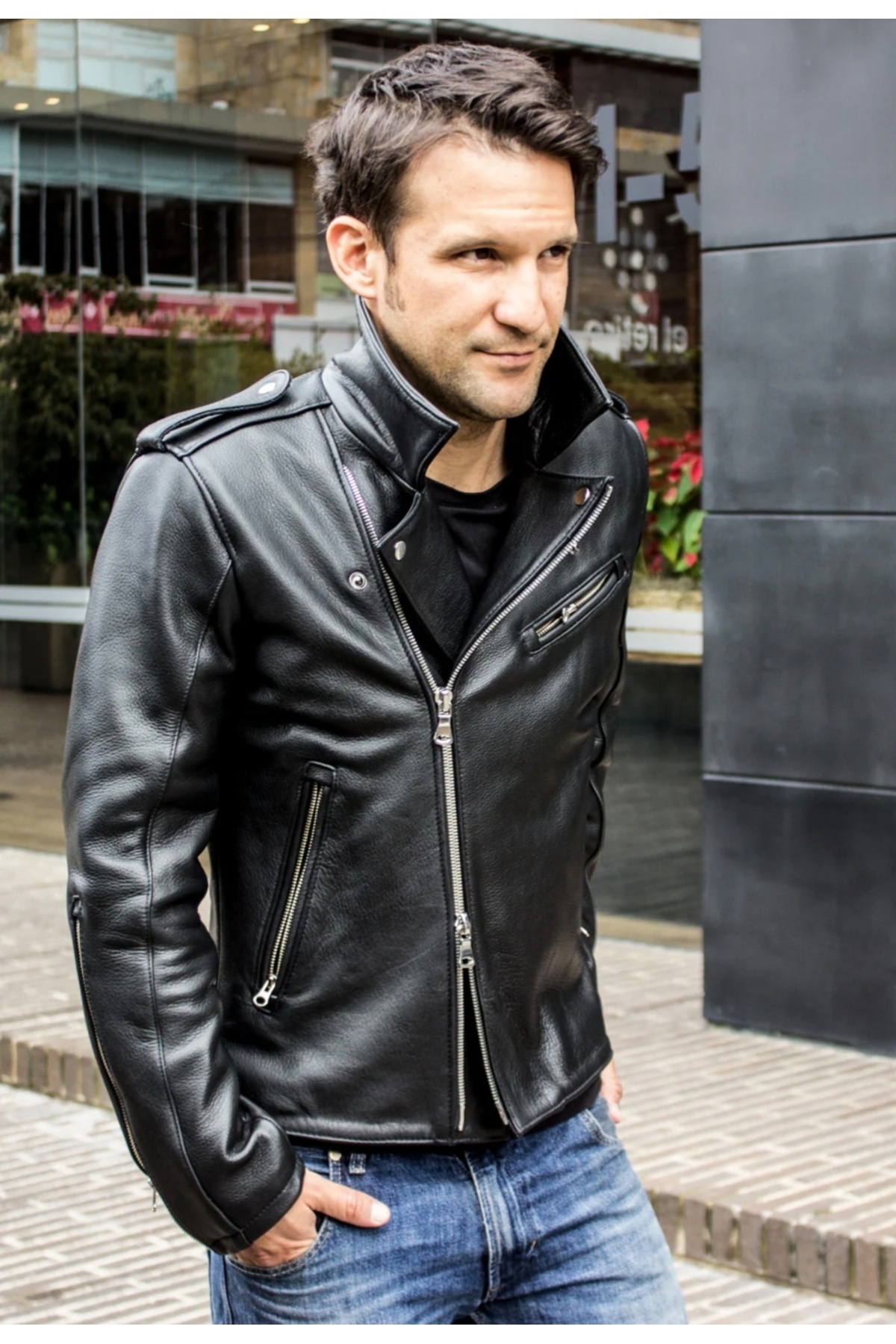 NYC GİYİM TEKSTİL Kalın Hakiki Dana Derisi Kalın Biker Motorcu Mont