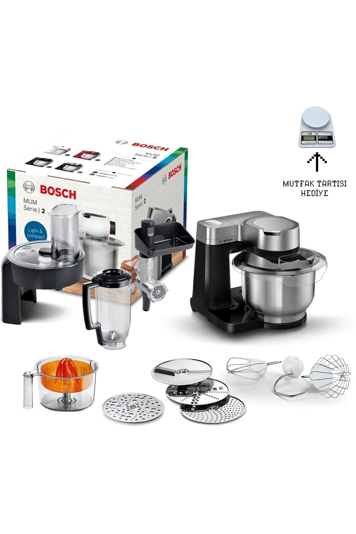 Bosch Premium Seri 2 Kıyma Blender ve Hamur Yoğurma Hepsi Bir Arada Mutfak Makinesi 900W Tartı Hediyeli