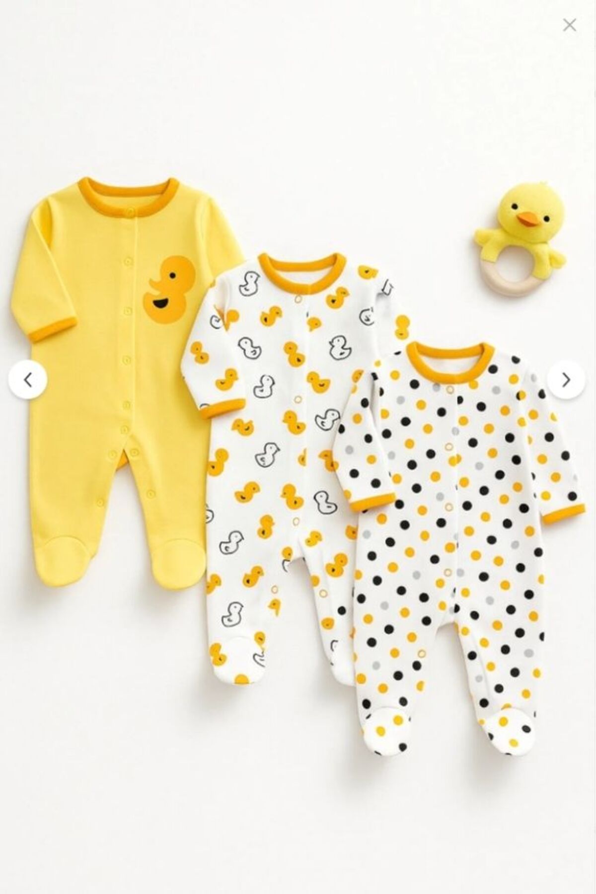 Bamoola %100 Pamuklu Civciv Desenli 3'lü Patikli Tulum (KIZ - ERKEK - YENİDOĞAN) fotoğrafı 3 (önizleme)