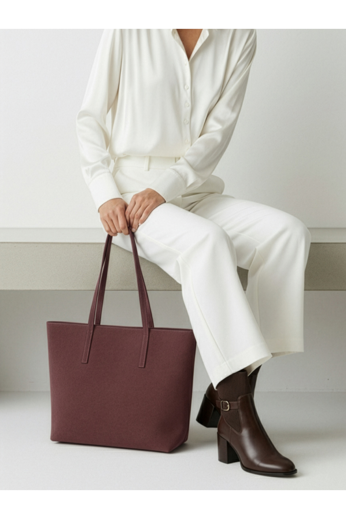 LUNE Women's Nubuck Waterproof Large Size Large Volume Hand and Shoulder Bag Burgundy