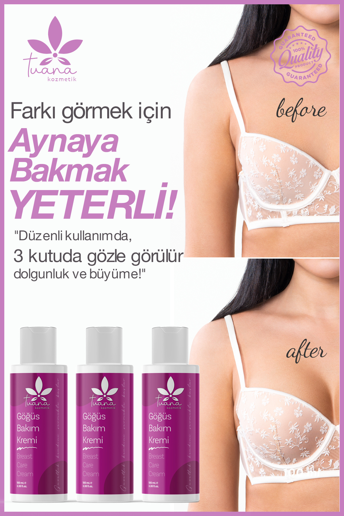 Tuana Kozmetik Göğüs Ve Kalça & Dolgun Görünüm , Sıkılaştırıcı Göğüs Bakım Kremi 100ml fotoğrafı 4 (önizleme)
