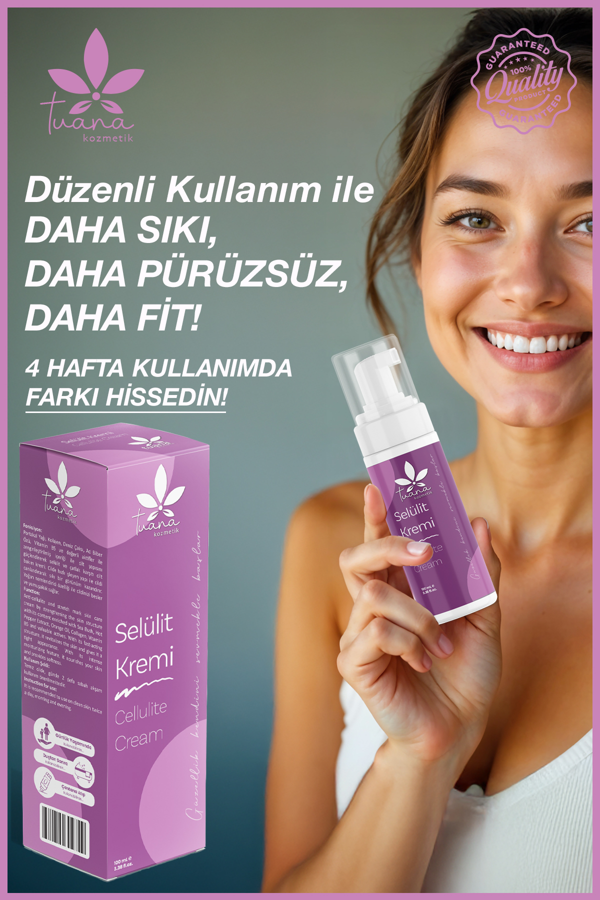Sıkılaştırıcı, Selülit Ve Çatlak Önleyici Vücut Şekillendirici Krem 100 ml — SELÜLİT TUANA — تصویر 6 از 9