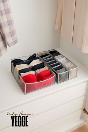 YEGGE 3'lü Şeffaf Çamaşır Çorap Sütyen Düzenleyici Dolap içi Organizer ve Çek...