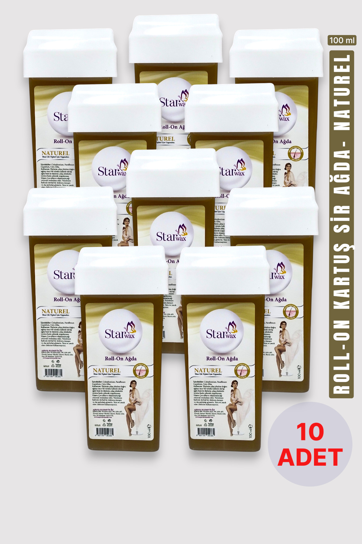 STARWAX Roll On Kartuş Sir Ağda Naturel - Tüm Ciltler İçin 10'lu Paket (10x100 ml) — NATÜREL-AĞDA-100X10