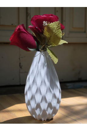3DPROGA 3D Baskı Spiral Desenli Dekoratif Vazo 18 cm - Beyaz