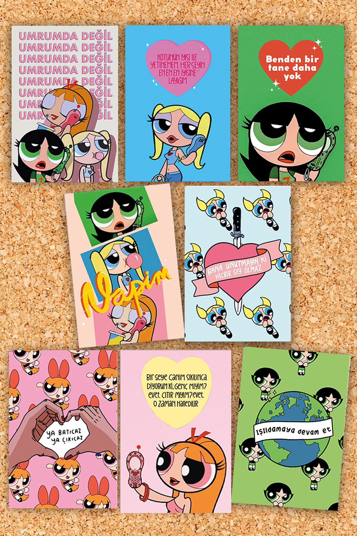 Pankart Evi 8 Adet Powerpuff Girls Pano Motto Dekorasyon Kart Seti