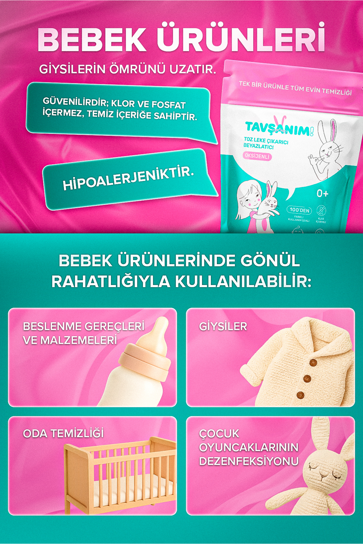 TAVŞANIM! Çamaşır Ve Yüzey için Çok Amaçlı Oksijenli Toz Leke Çıkarıcı ve Beyazlatıcı fotoğrafı 5 (önizleme)
