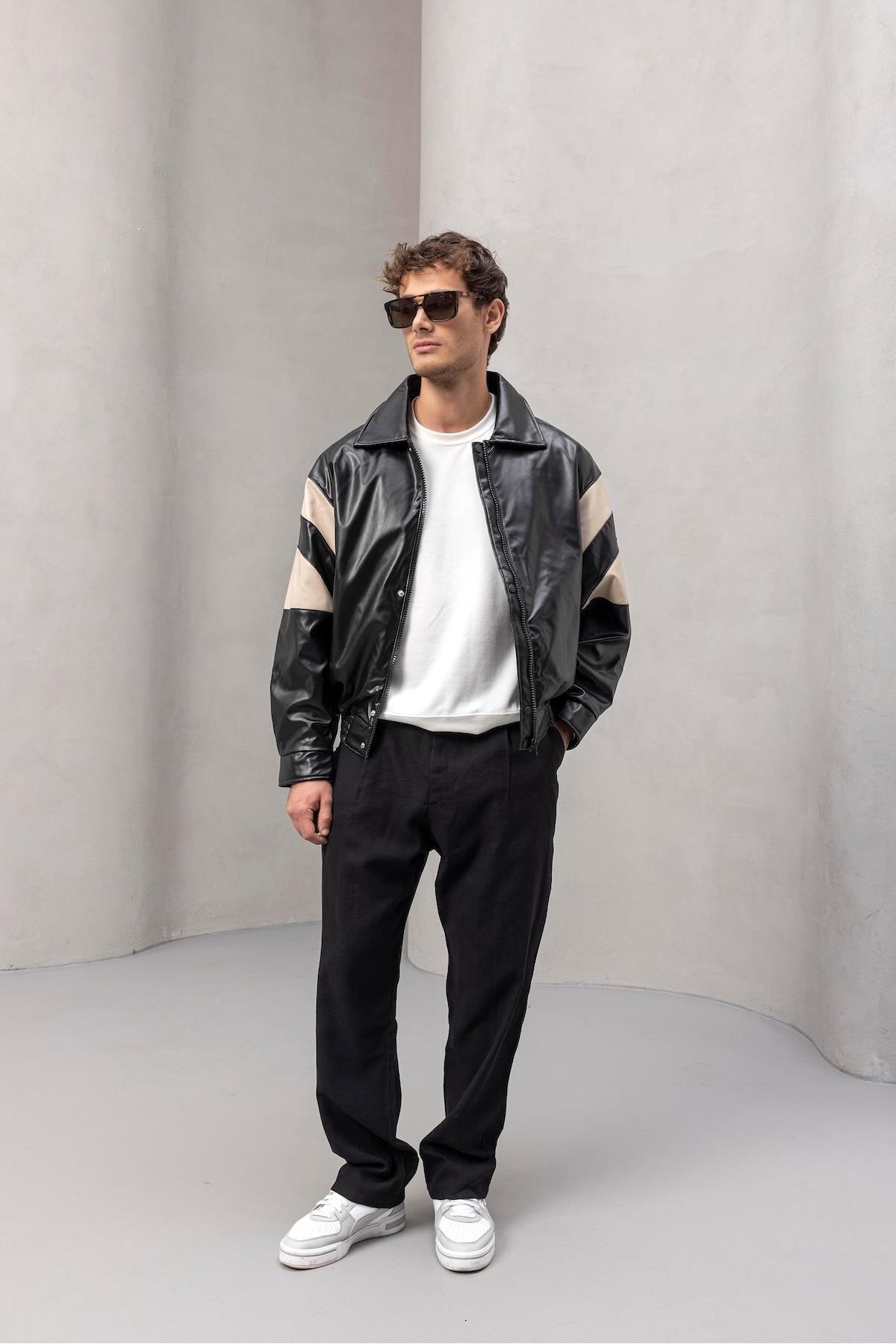 Valiberta Burton Men's Leather Look Jacket with Embellished