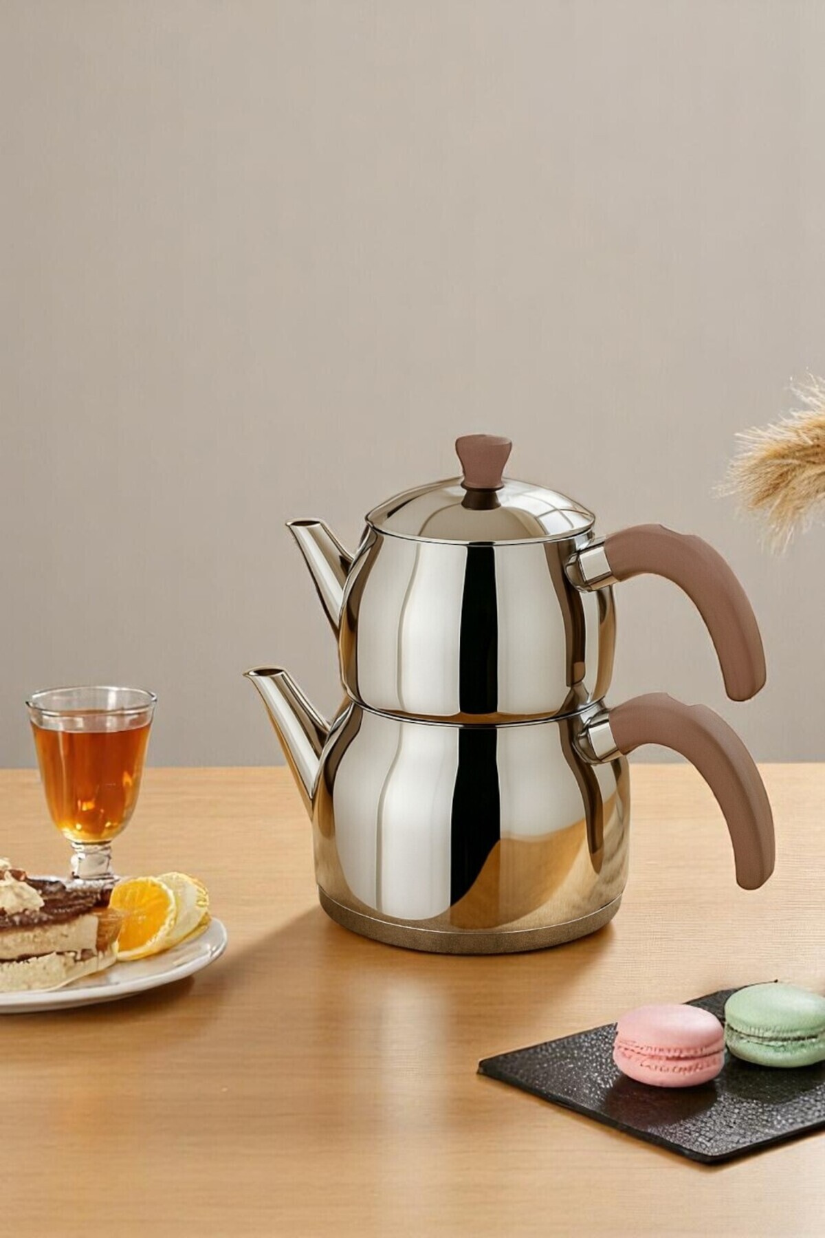 Valeria Induction Based Mini Size Teapot Set Steel Rose Handle