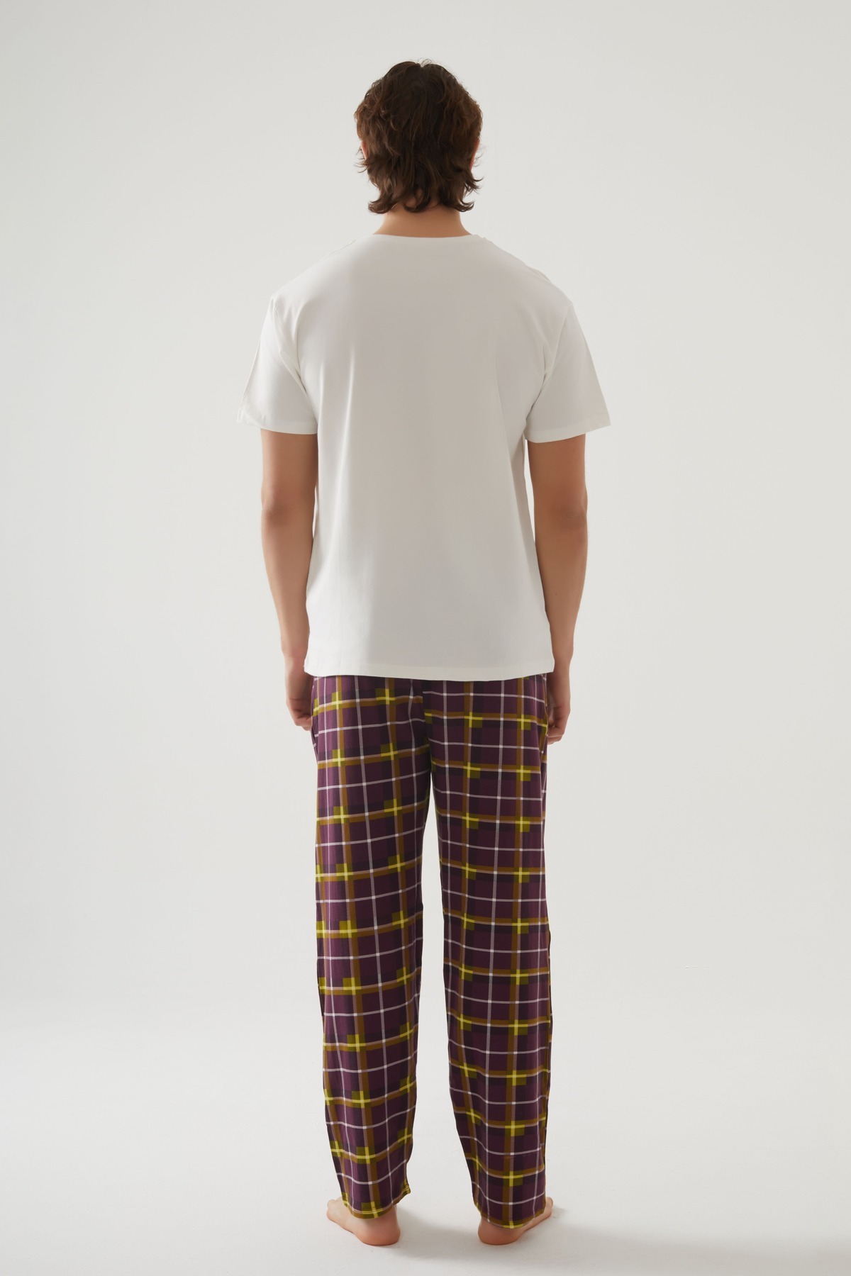 koza iç giyim  Erkek Kısa Kollu Pamuklu Ekose Desenli Breakfast Baskılı Pijama Takımı - Görsel 3