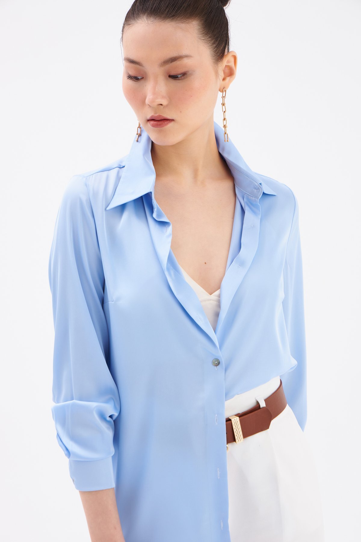 Sateen  Saten Gömlek - Mavi - Görsel 2