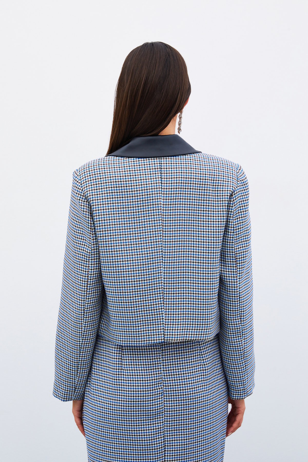 Sateen Kazayağı Crop Ceket - Mavi görsel 7