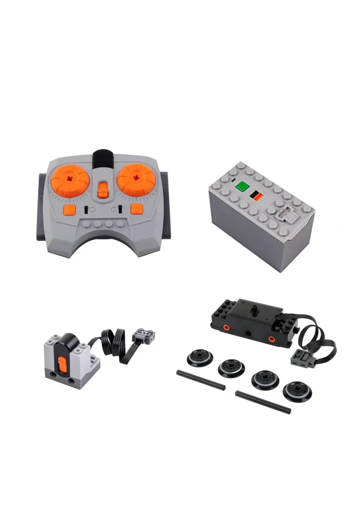 مجموعه ۲ ریل قطار موک، موتور، بلوک‌های فنی، قطعات پاور فنکشنز، کنترل از راه دور + جعبه باتری AAA