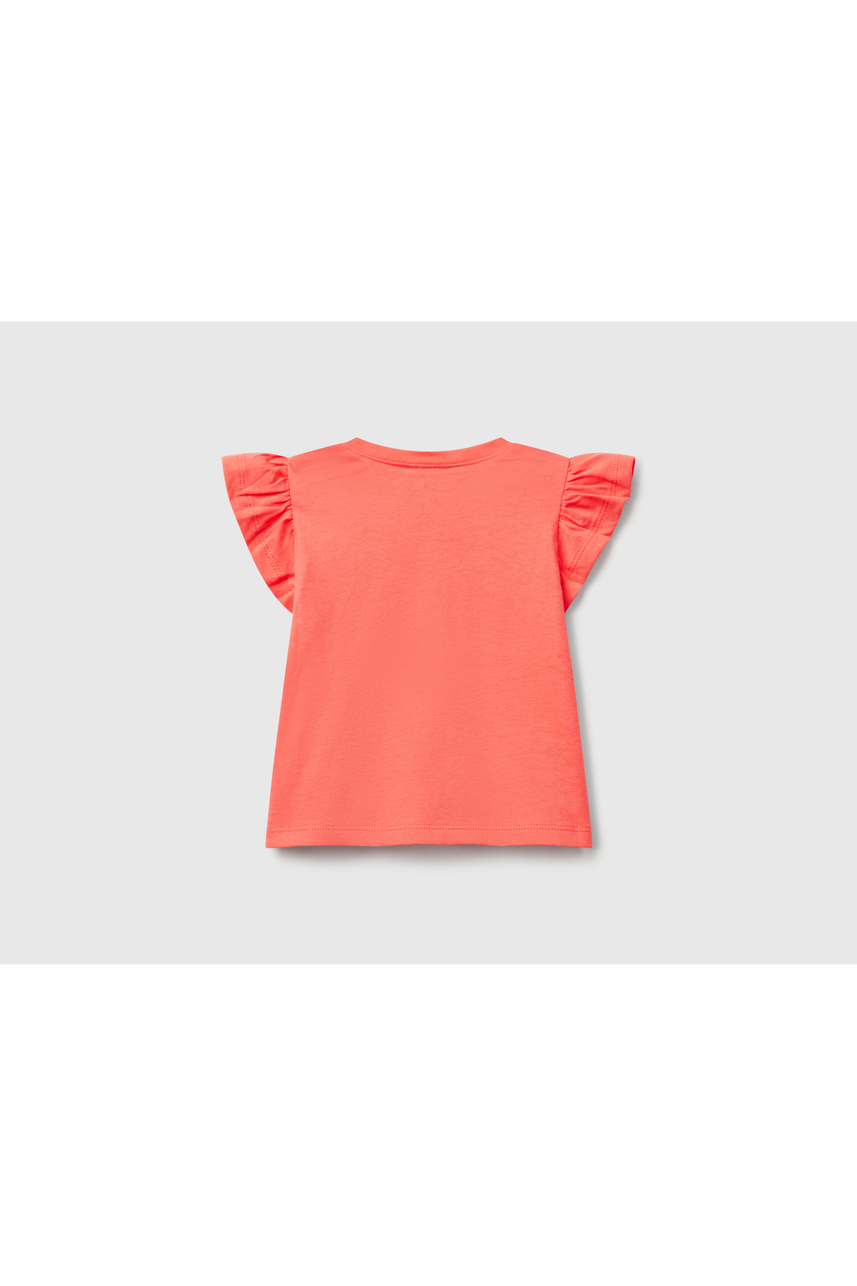 United Colors of Benetton Bebek Mercan Logo Etiketli Kolu Fırfır Detaylı Bisiklet Yaka T-Shirt fotoğrafı 2 (önizleme)