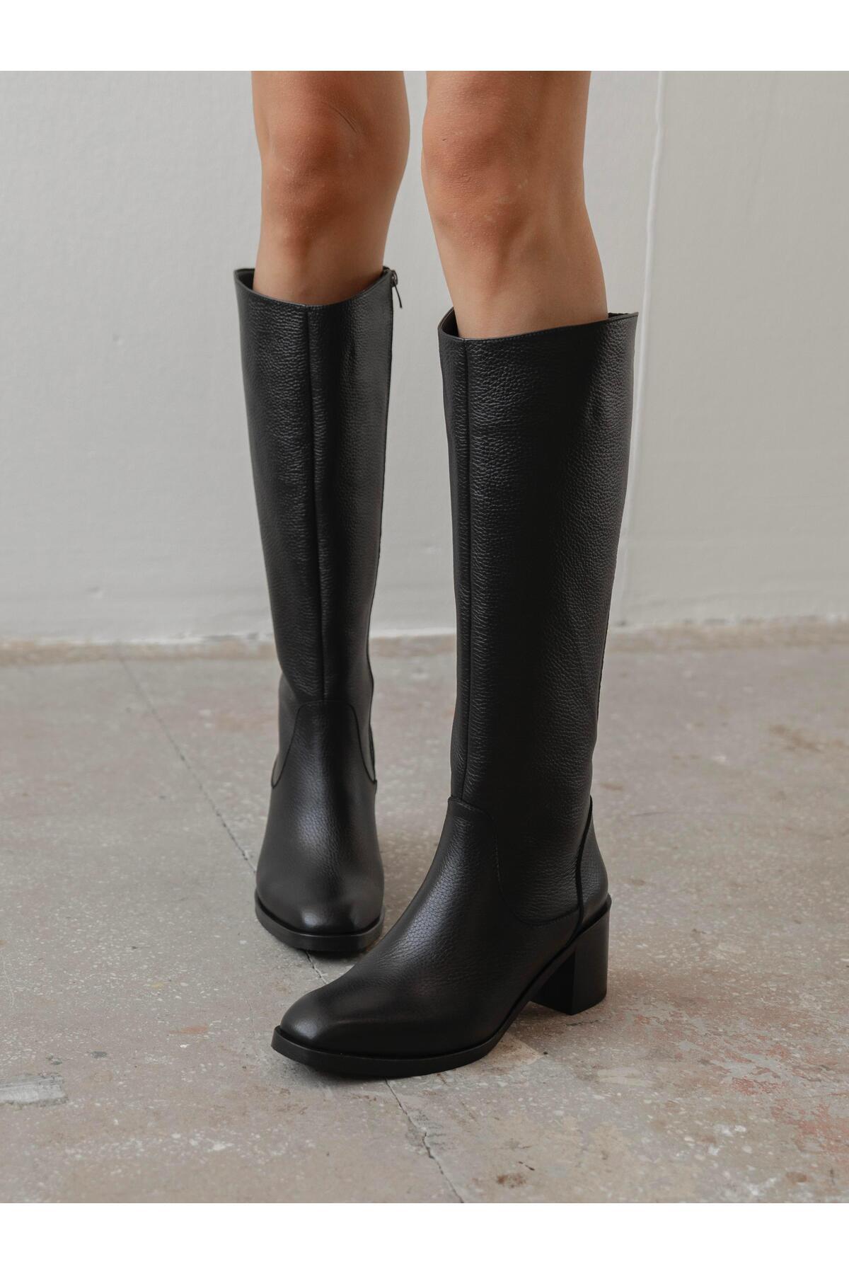 ECENİN BUTİĞİ  Rugani Siyah Hakiki Deri Çizme - Görsel 3