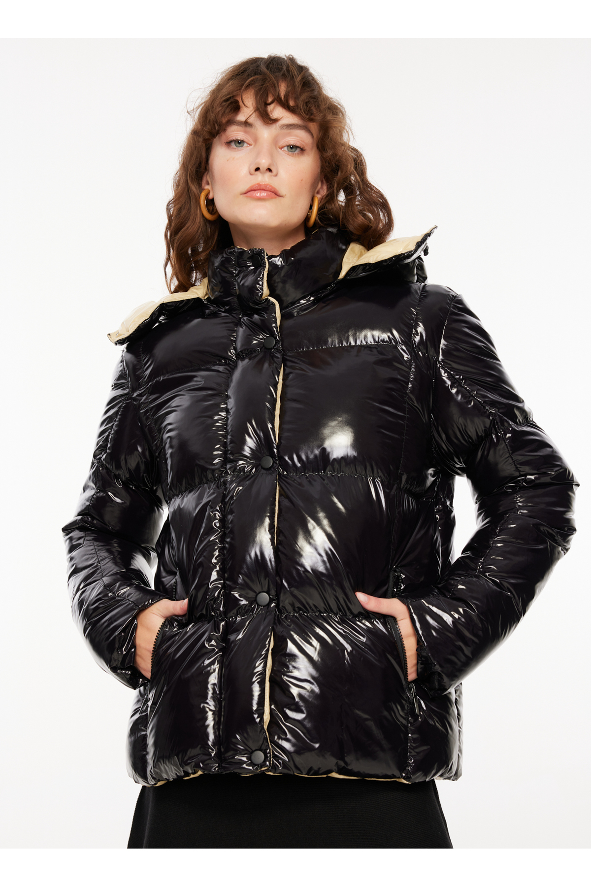 FABRIKA COMFORT  Siyah Kadın Kapüşonlu Basic Kapitone Mont FC3WL-MNT4 - Görsel 3