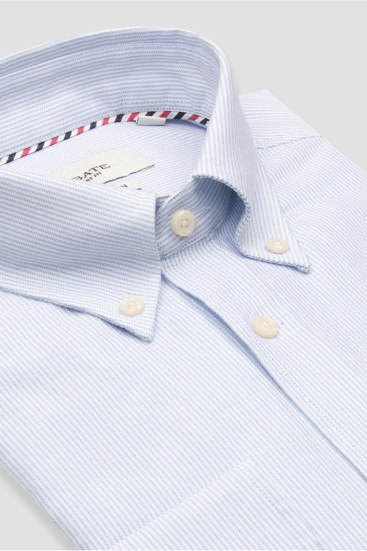 پیراهن مردانه راه راه یقه دکمه دار آبی روشن طرح Marcel American Oxford Cotton Comfort Fit  پیراهن Abbate