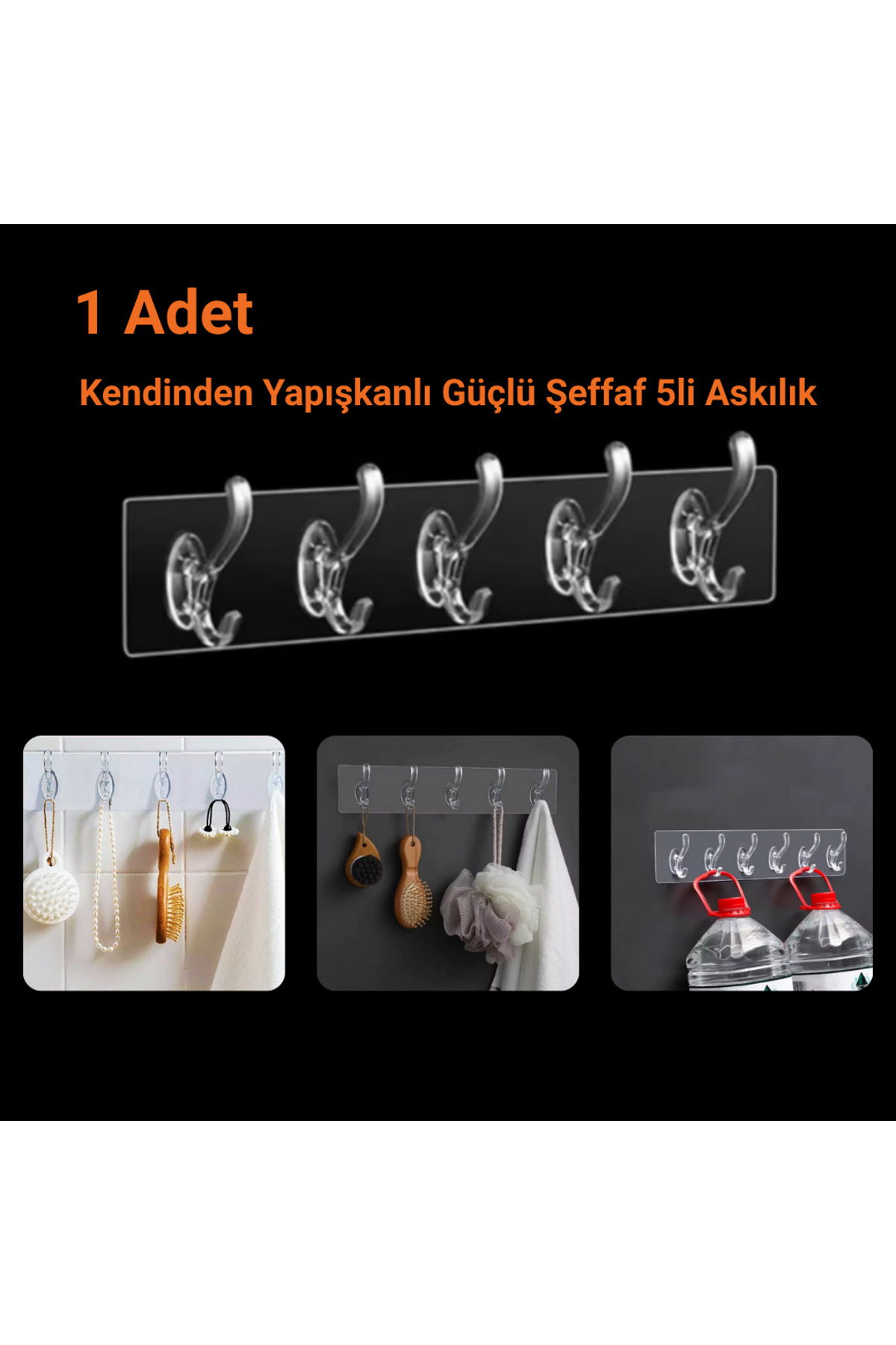 sengenegel 5’li Şeffaf Güçlü Yapışkanlı Kapı & Duvar Askısı | 6x6 cm | Kendinden Yapışkanlı | Ağır Yük Taşıma