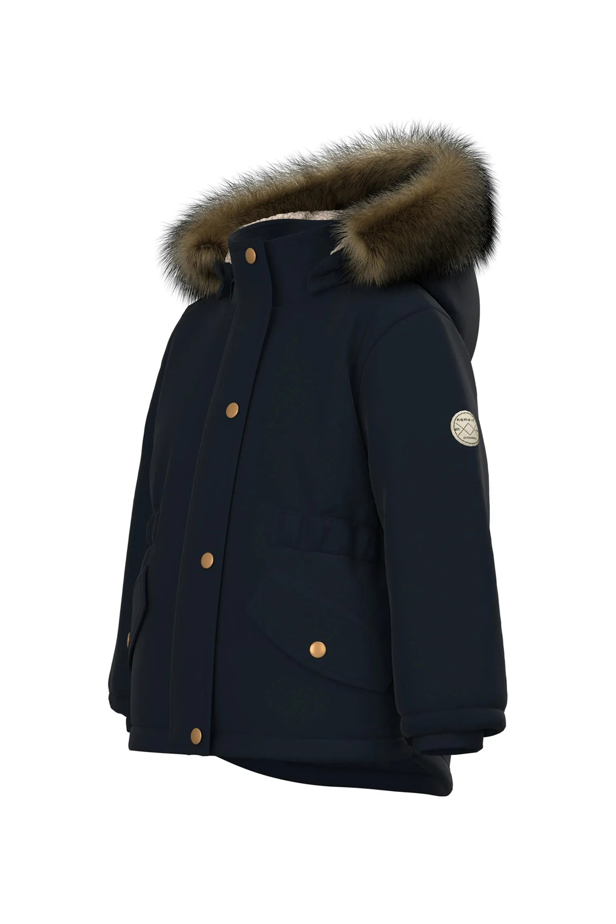 name it Siyah Kız Bebek Kapüşonlu Normal Bel Kürklü Mont NMFMARLIN PARKA JACKET PB fotoğrafı 3 (önizleme)