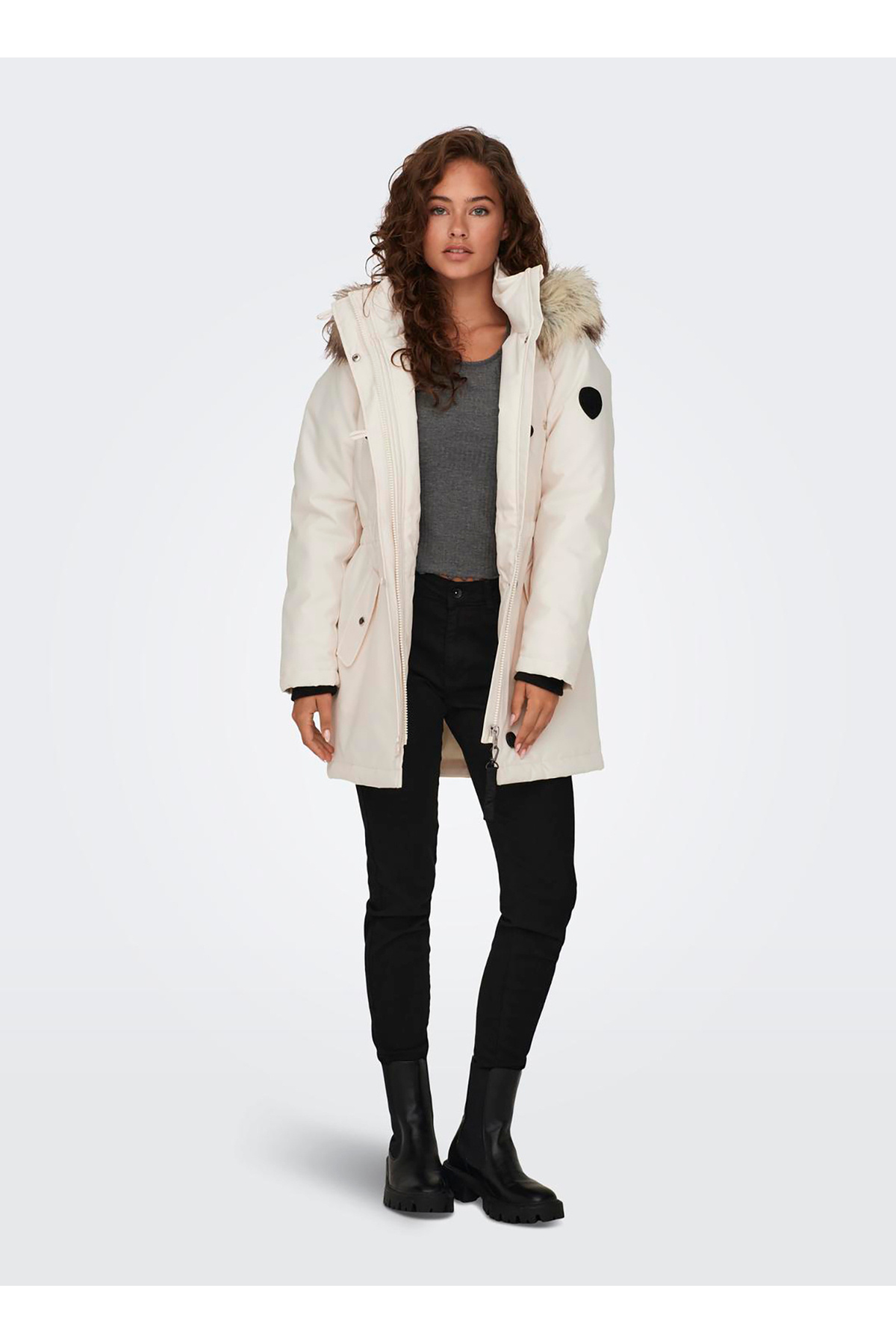 ONLY  Kırık Beyaz Kadın Kaban ONLIRIS FUR WINTER PARKA CC 2023 OT - Görsel 7
