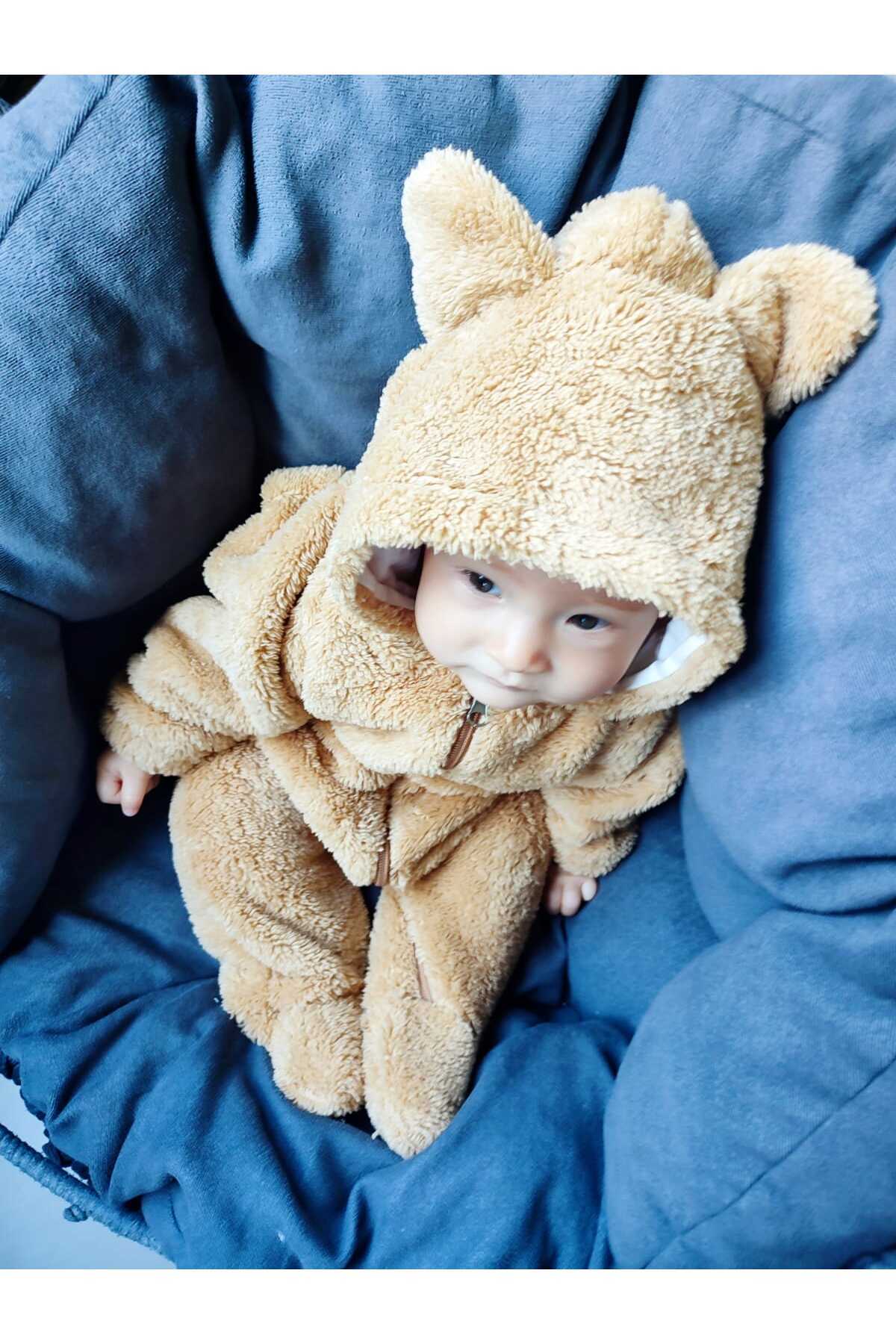 GAMZEAKKUŞ Şapkası Astarlı, Patikli Peluş Bebek Tulum fotoğrafı 3 (önizleme)