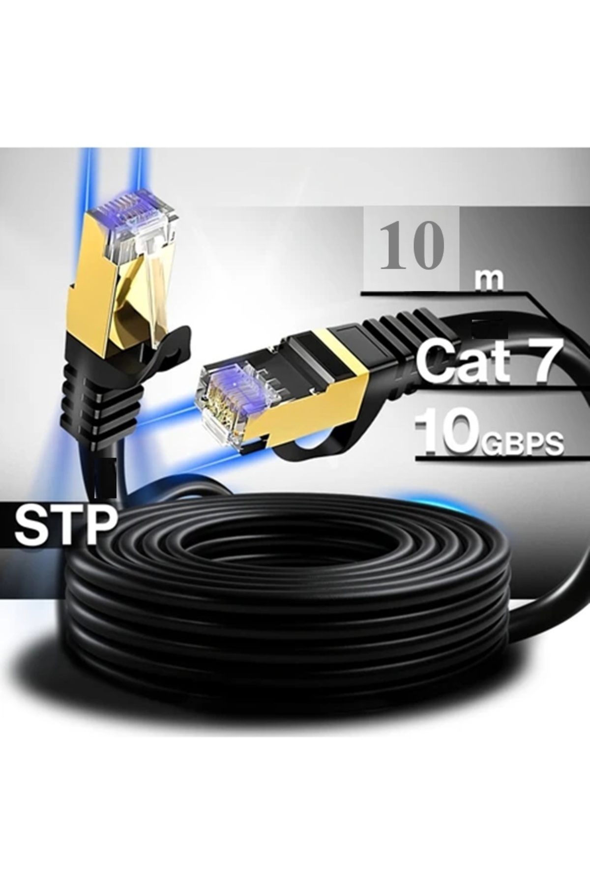 10 Metre 10mt Yeni Nesil Rj45 Kablo Cat7u/ft Altın Kaplama Korumalı 10gb/sn Ağ Lan Ethernet Kablosu