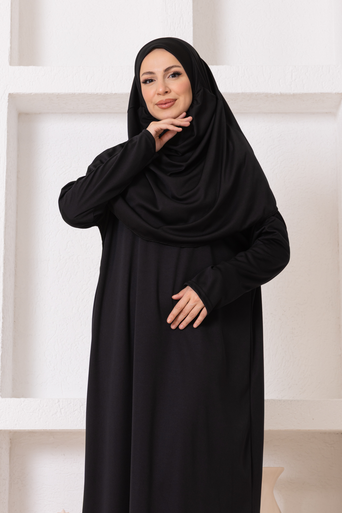 lumuteks  - Tek Parça Başörtülü Namazelbisesi Siyah - Görsel 4