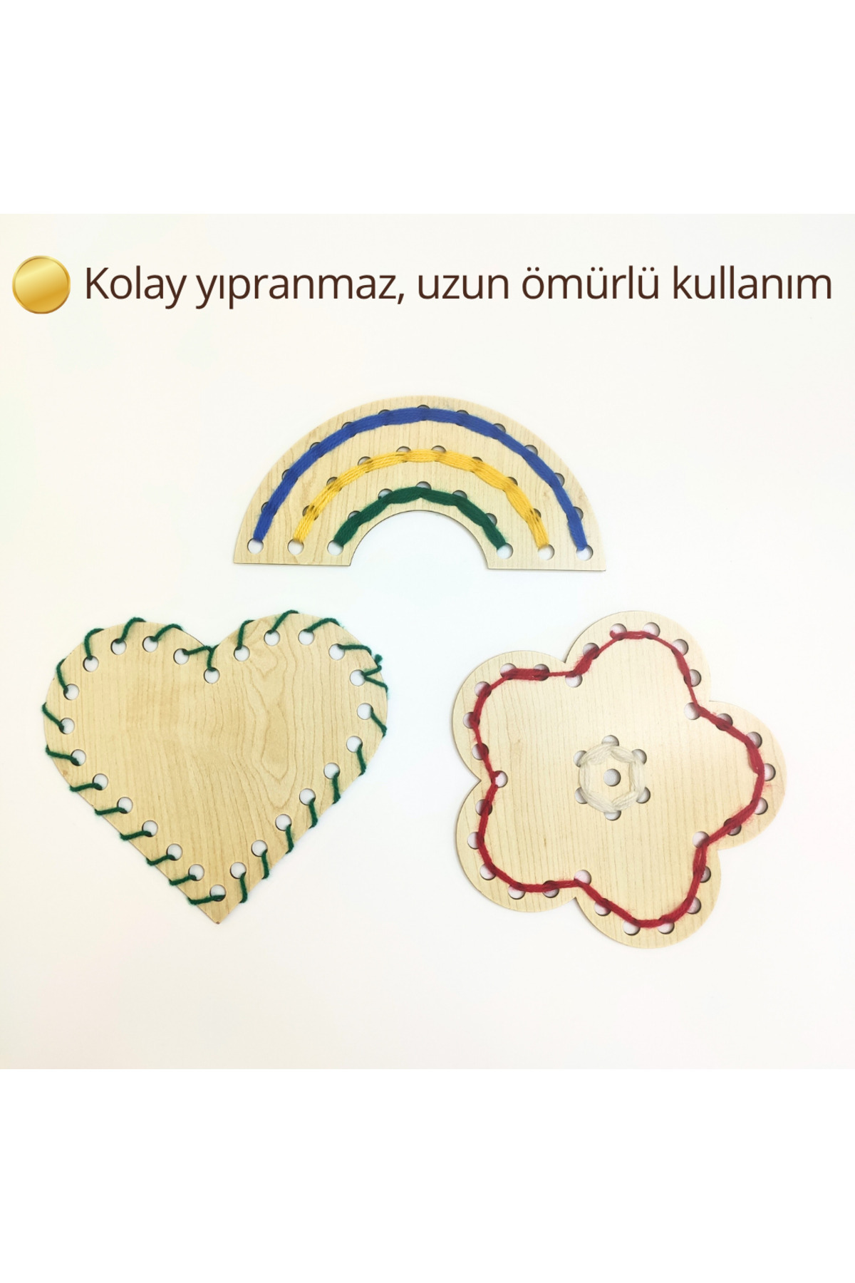 Dodo Montessori Ahşap Dikiş ve Desen Kartları Seti – 3 Farklı Şekil, Güvenli İğne, 5 Renk İp | Montessori Aktivitesi fotoğrafı 3 (önizleme)
