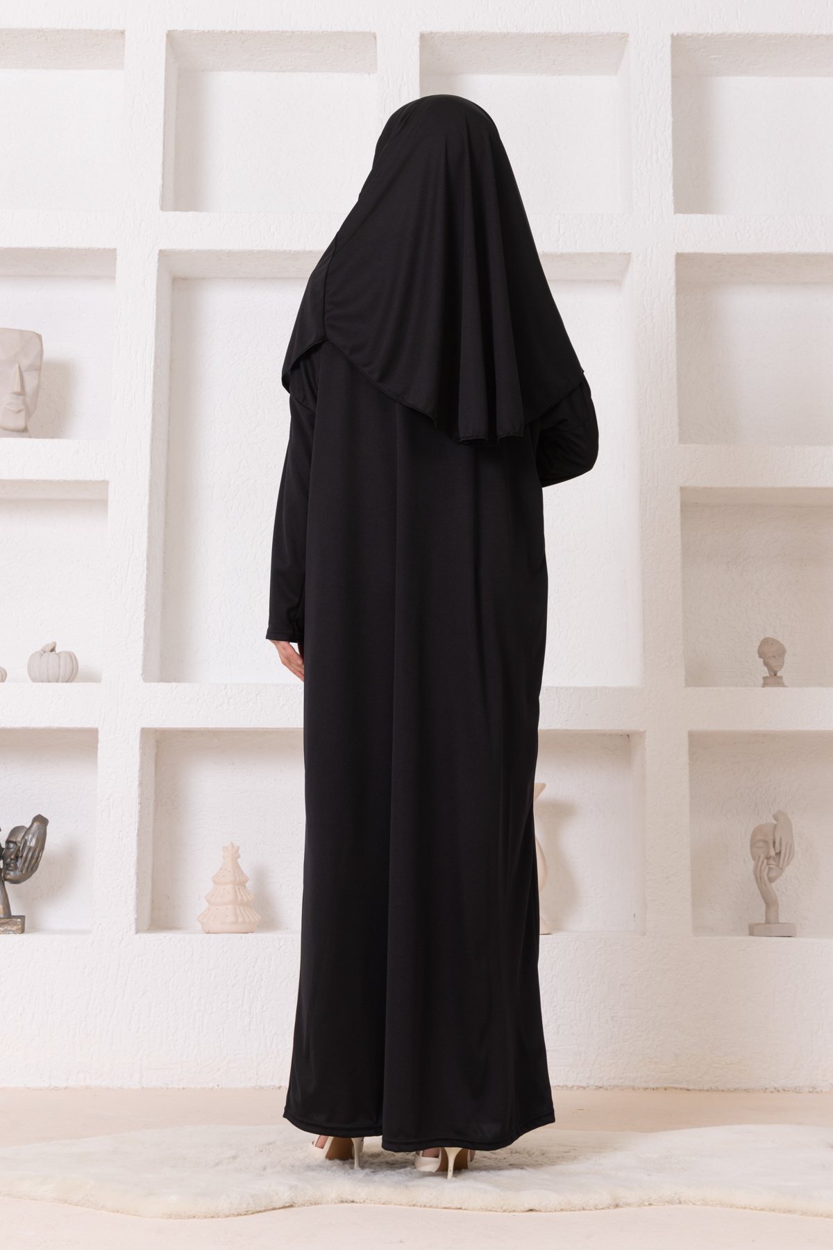 lumuteks  - Tek Parça Başörtülü Namazelbisesi Siyah - Görsel 5