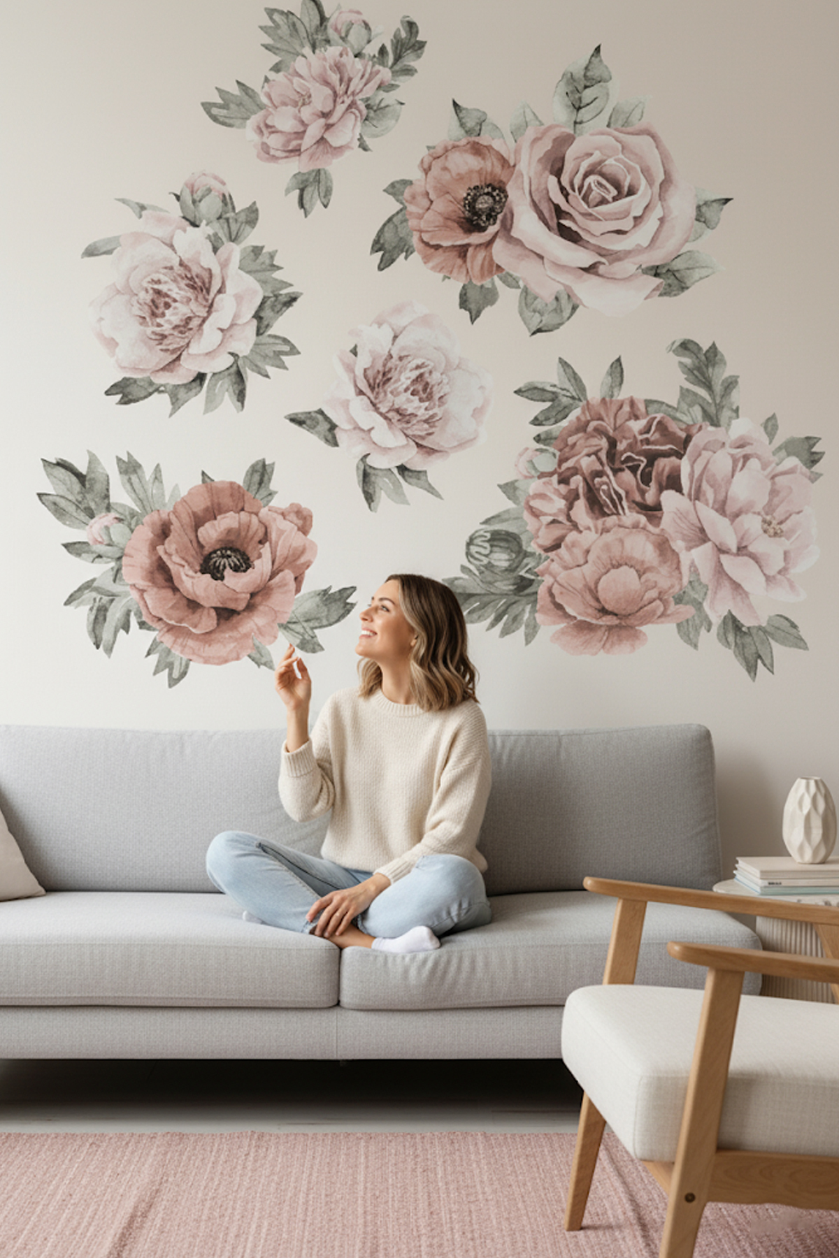 Kt Grup Kahverengi Şakayık Çiçekler Modern Duvar Sticker Seti fotoğrafı 2 (önizleme)